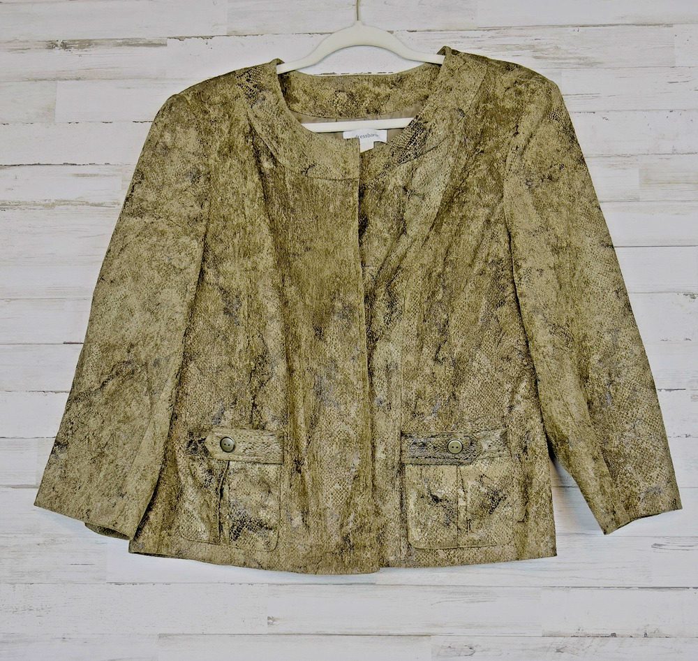 Dressbarn Women’s XL Textured Cardigan Blazer Brown Tan Hook Eye Closure Jacket